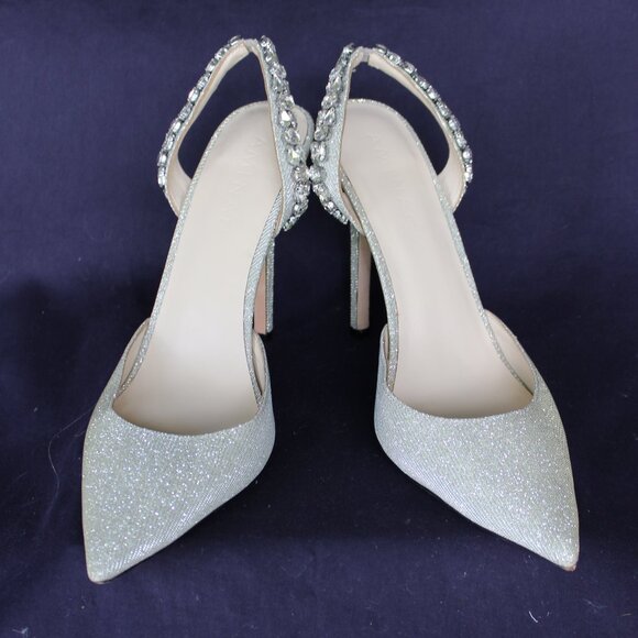 AMINAH Abdul Jillil SOLEIL SLINGBACK rhinestone stilleto metallic silver heels - Picture 2 of 10